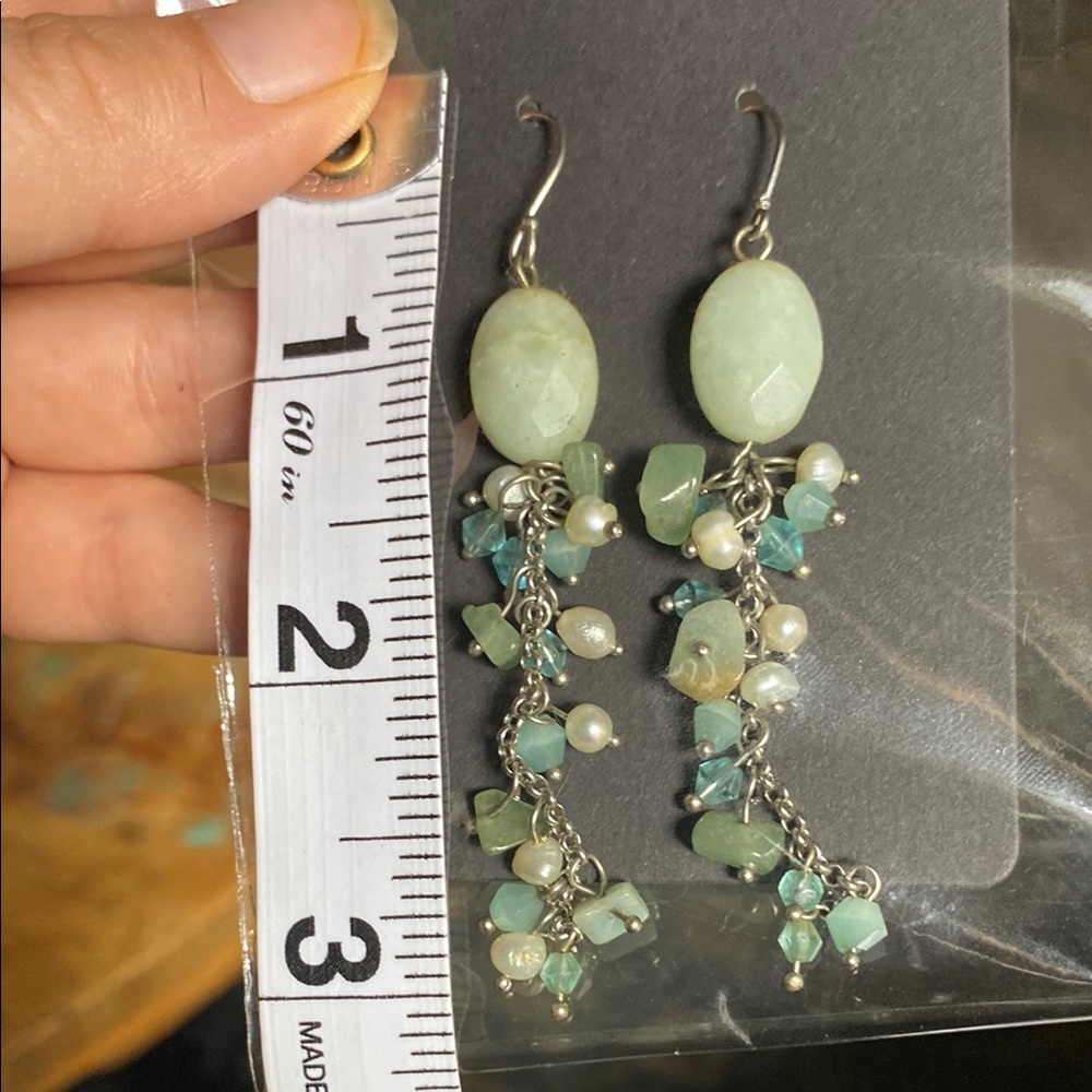 Elegant Sea-glass & Pearl Dangle Earrings - Picture 2 of 5